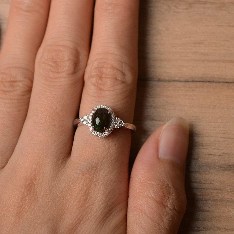 Women's Ring 925 Sterling Silver Band with Oval Cut Natural Opal Gemstone For Engagement,Anniversary & Wedding Wear Ring