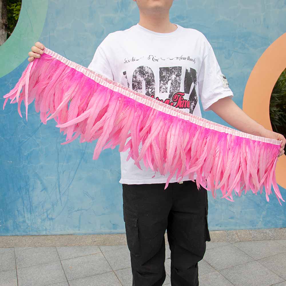 1 Meter Natürliches Rotes Hahnenhechel Federbesatz Fransen 10-12 Zoll Hochzeit Karneval Party Dekoration DIY Kleidung Nähen Handwerk