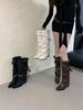 Western Cowboy Boots Pleated Pile Pile Knight Boots Punk Thick Heel Pointed Pants Boots Belt Buckle Boots