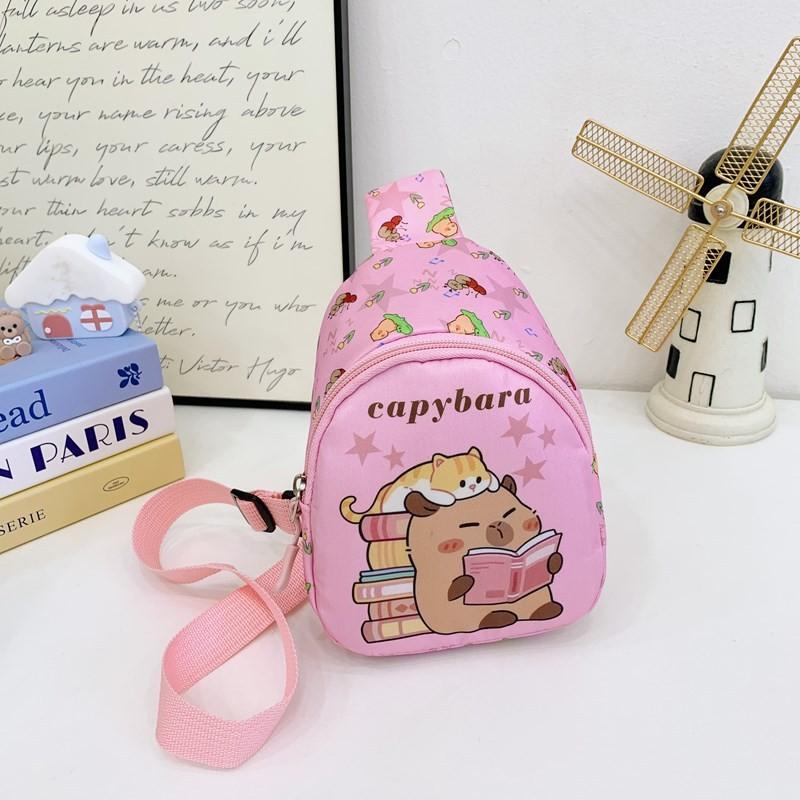 Cartoon Capybara Fun Kids Shoulder Bags Printed Animal Nylon Play Daily Use