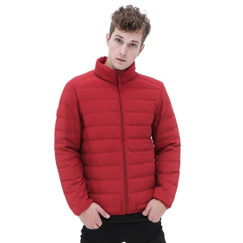 

Fleece men s stand-up collar seamless one volume light and thin down jacket men s short large size Pinghu down jacket winter jacket S красный