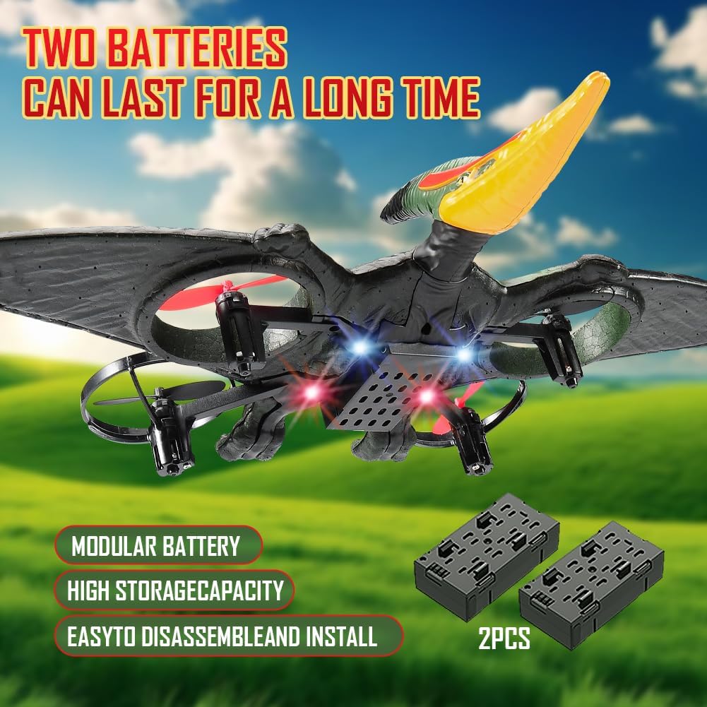Pterodactyl Dinosaur Toys Drone for Kids,Easy To Fly Dragon Remote Controlled Aircraft,Flying Toys Birthday Gifts for Boys,Hobby RC Plane for Kids