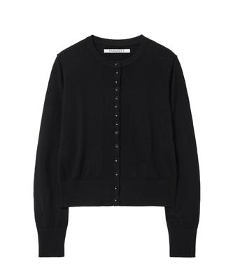 Parakeet Multi-Button Cotton Round Cardigan (Black)