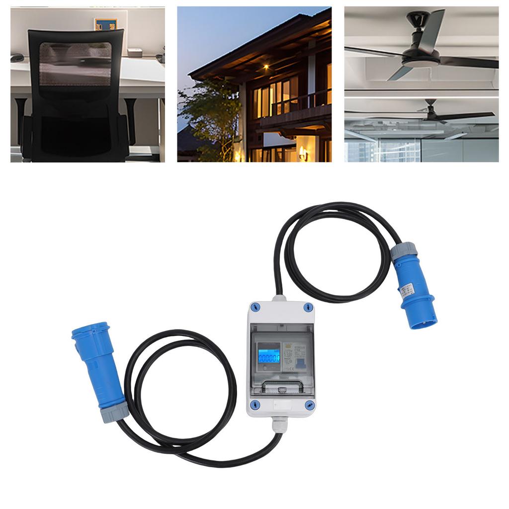 Mobile Digital Electricity Meter 16A Intermediate Meter Power Outdoor KWH Meter with CEE Plug 1P N Leakage Protector 1.  Cable for RV Home