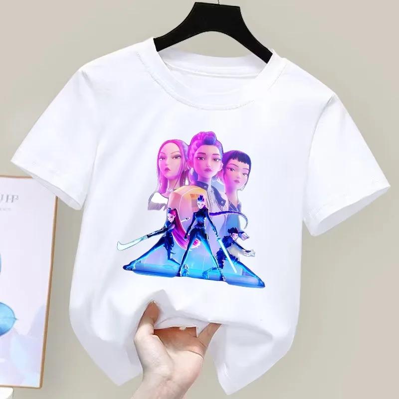 KPop Demon Hunters Child Short Sleeve T-shirt Anime Character Print Tees Boys Girls Summer Casual Tops