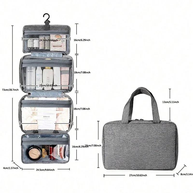 1pc Multi-Color Hanging Toiletry & Makeup Organizer Bag with Dry/Wet Separation – Gray, Navy Blue, Pink Four Color