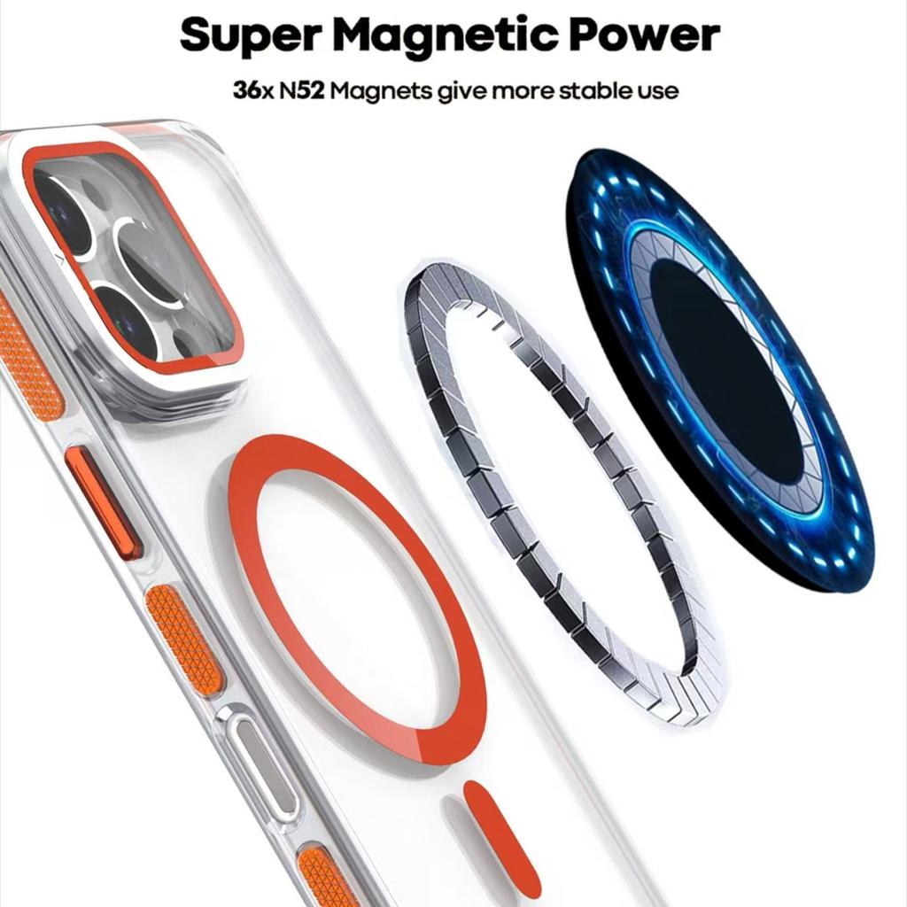 For iPhone 16 Pro Magnetic Case TPU Acrylic Clear Phone Back Cover with Lens Protector Kickstand