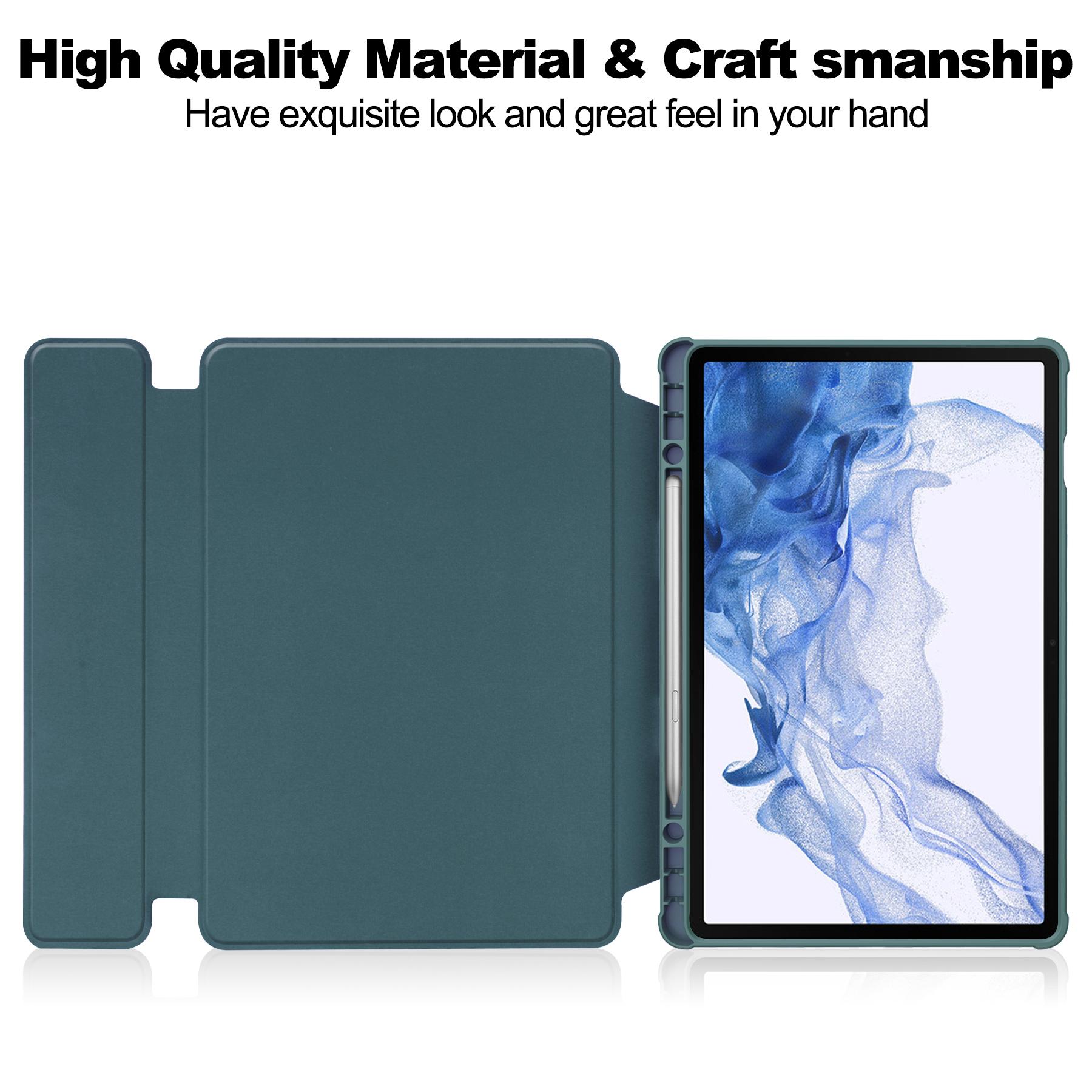 

For Samsung Galaxy Tab S9 Tablet Case 360-Degree Rotating Stand Leather+Acrylic Cover with Wireless Keyboard Blackish Green