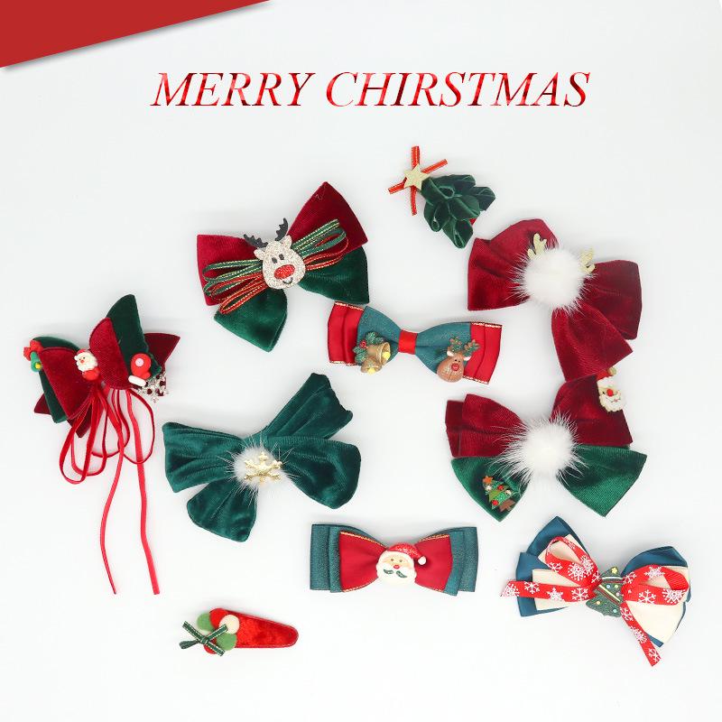Handmade Christmas Hair Bows & Clips: Festive Santa Claus Decorations for Children