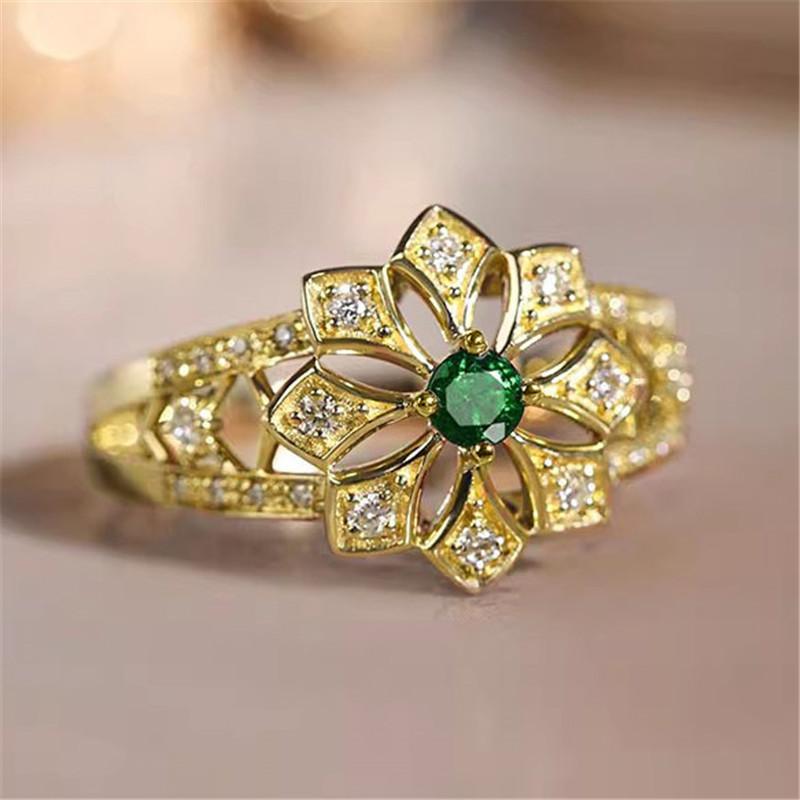 CopperFlower Rings Green Cubic Zirconia Gorgeous Women Rings for Wedding Anniversary Gift Luxury Trendy Jewelry