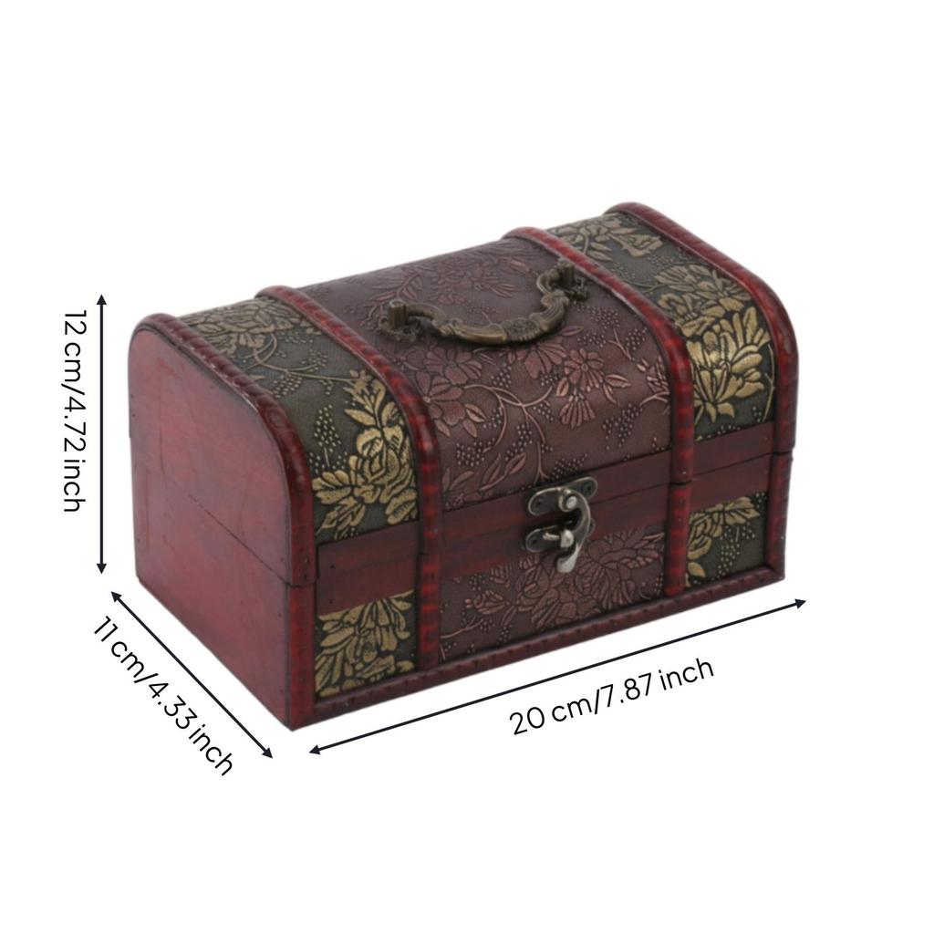 Vintage Wooden Storage Box Metal Latch Decorative Chest Top Handle
