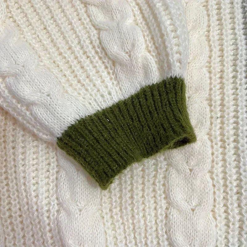 Fall Winter Vintage Outfit Cardigan Green Vine Embroidered Button Down Cable Knit Lantern Sleeve Sweater Loose Casual Woolen Cardigan Jacket