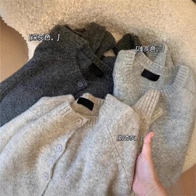 Gray Raccoon Velvet Knitted Cardigan Women's Spring and Autumn Soft Waxy Lazy Sweater Jacket High-end Top