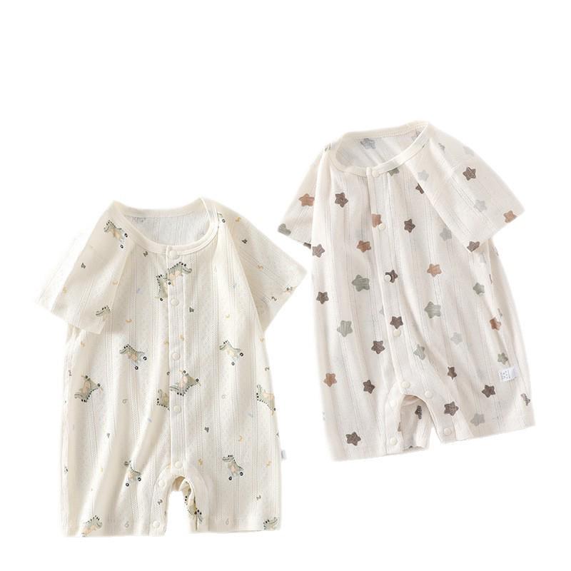 Unisex Antibacterial Cotton Summer Baby Rompers - Short Sleeve Newborn Jumpsuits
