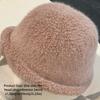 Polyester Warm Winter Bucket Hat Rabbit Fur Blend Rolled Brim Hat Fuzzy Fisherman Hat  Cold Weather