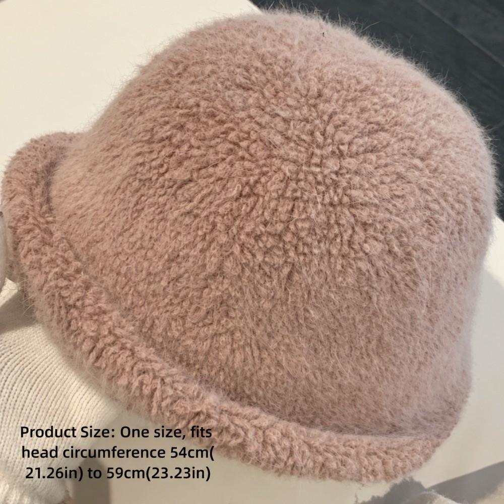 Polyester Warm Winter Bucket Hat Rabbit Fur Blend Rolled Brim Hat Fuzzy Fisherman Hat Cold Weather