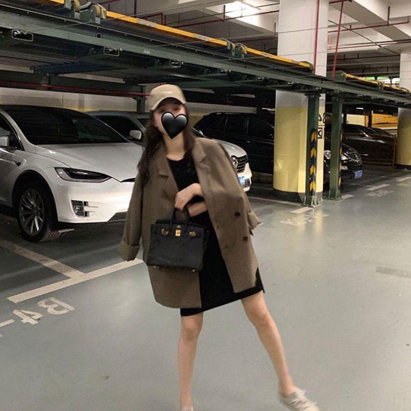 Women's Spring Retro Coffee-Colored Loose Suit Jacket - Casual, Fashionable, High-End Niche Design
