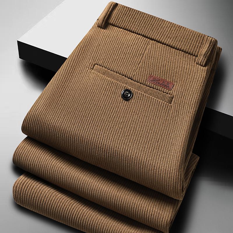 

Mens Business Casual Pants Corduroy Suit Pants Autunn Formal Dress Pants Brown Navy Khaki 42 темного кольору хакі