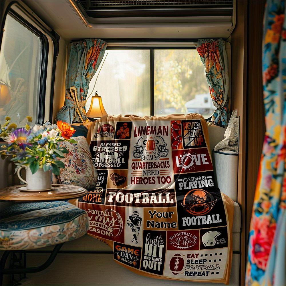 Lineman Football Obsessed Blanket Personalized Name Soft Comfortable Stylish Blanket Car Blanket Perfect For Travel Camping Outdoor Home Suitable For