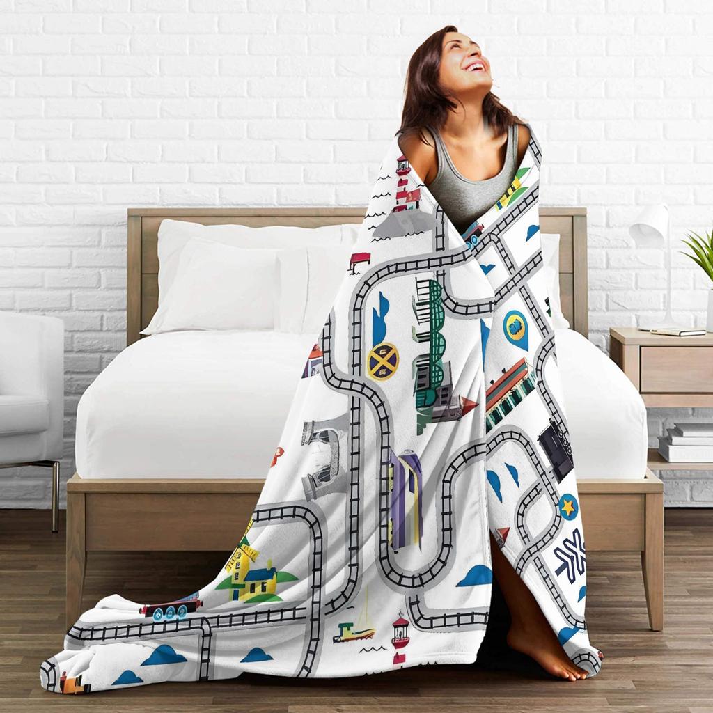 Riley Blake C12512 Coperta in Flanella T-Thomas The Train Friends Binari del Treno Biancheria da Letto Super Calda Coperte per Copriletto Divano Letto