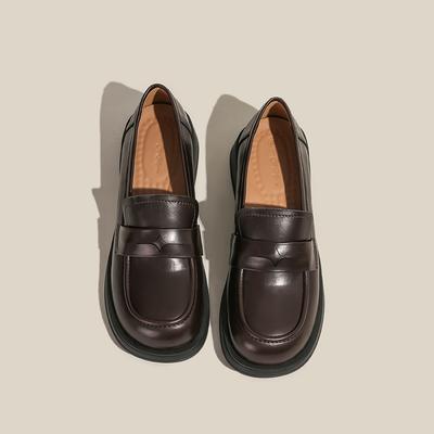 Dicker Absatz Retro Licht Mund Einzelne Schuhe Dicke Sohle Faule Frau Kleine Lederschuhe Frau