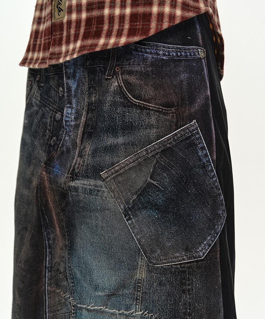 Andersson Bell Illusion Patchwork Trompe Loeil Pleated Skirt (Blue/Black)
