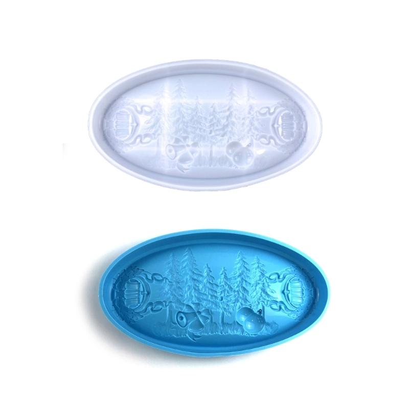 Resin Tray Mould Christmas Oval Shape Tray Epoxy Resin Casting Mold for Resin Craft Tray Bowknot Bell Serving Board Mold