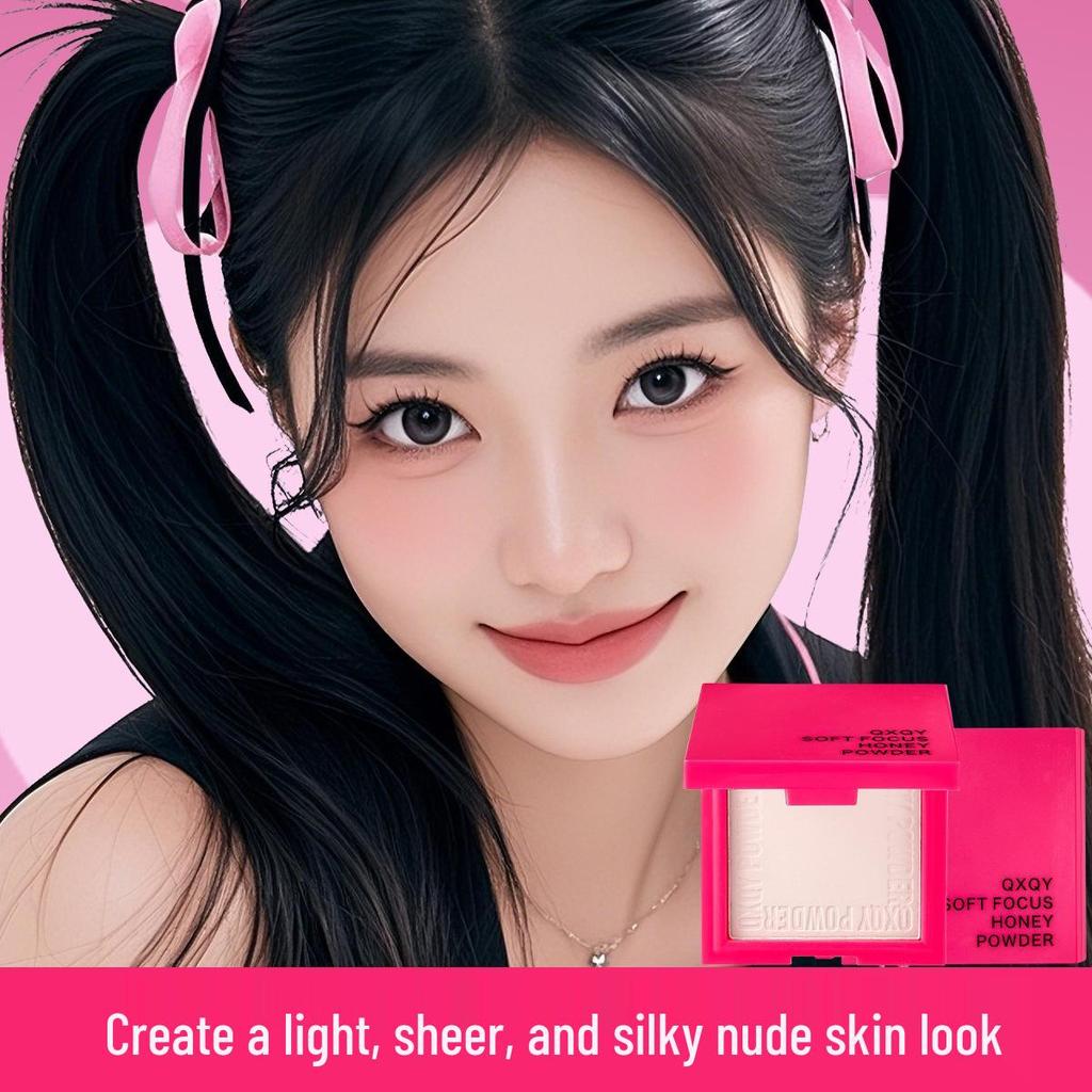 QXQY Soft Focus Matte Powder: Long-Lasting, Non-Cakey, Brightening Honey Compact for Concealing & Setting Makeup.
