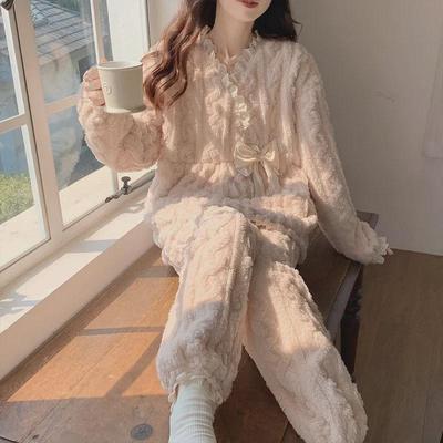 2024 Women's Cute Princess Style Coral Fleece Pajamas Set - Thick Plush Flannel Winter Homewear