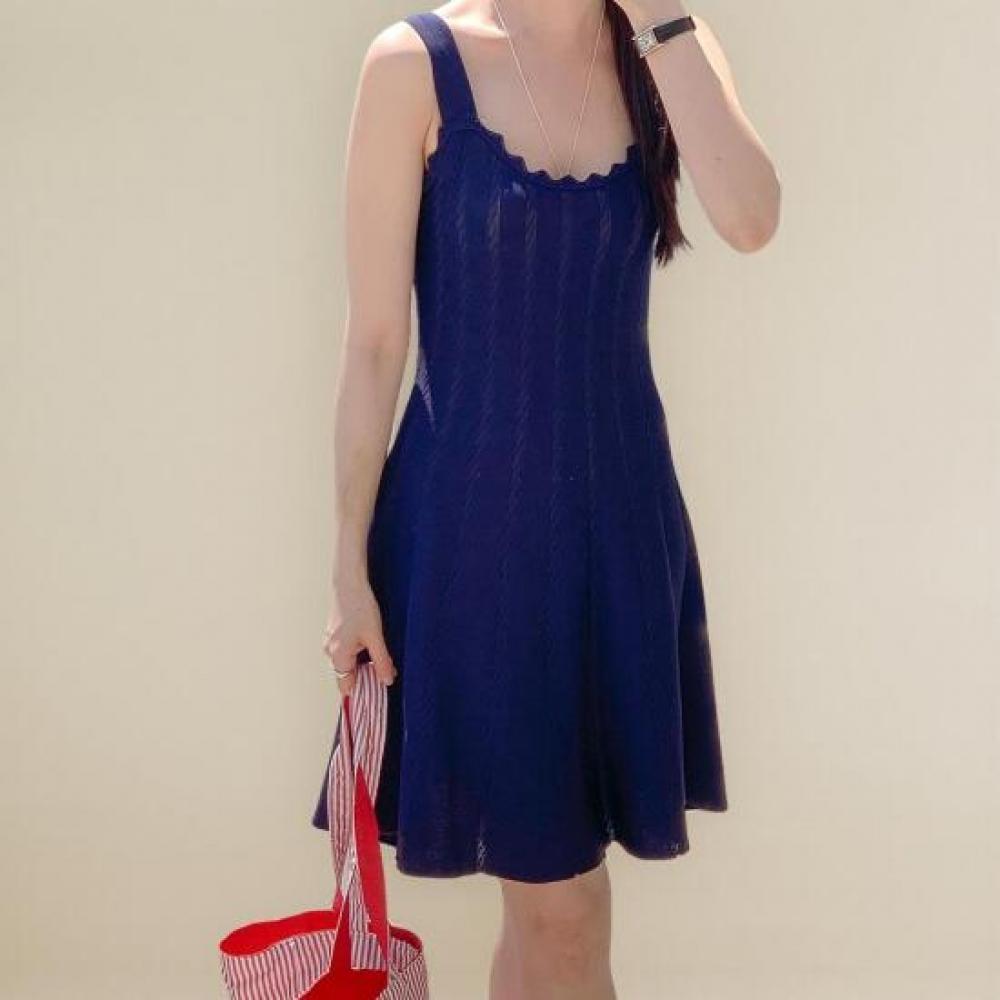 New Arrivals Open RUn Women Slim Fit U Neck Sleeveless Knit Mini Dress