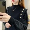 2024 Autumn and Winter New Button Sweater Tops Women's Pullover Half Turtleneck Sweater Thickened Bottoming Shirt Women