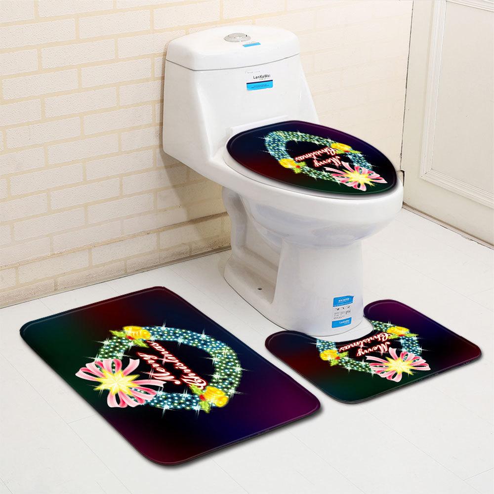Christmas Bathroom Floor Mat Toilet Three-Piece Set