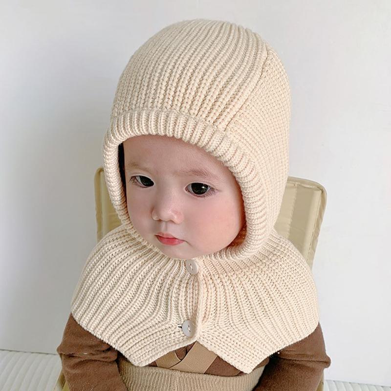 Autumn And Winter  Solid Color Warm Ear Protection Baby Hat Solid Color Windproof Children'S Wool Knitted Hat