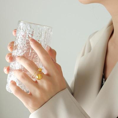 18k Gold-Plated Titanium Steel Women's Ring - A101 Exquisite French-Style Adjustable Bead Design