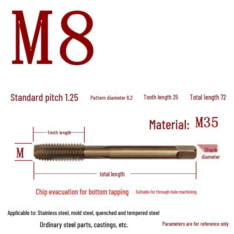 Cobalt Tapping & Threading Tools for Spiral Taps M3-M12, Stainless Steel
