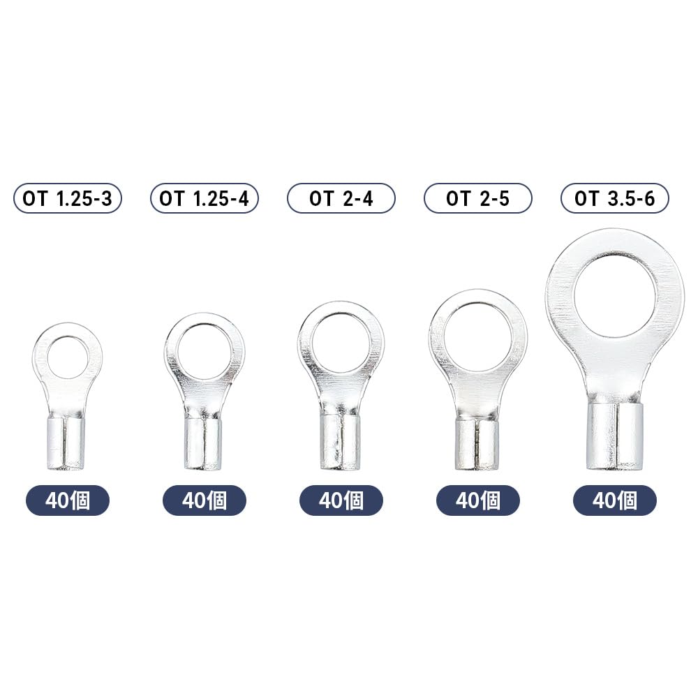 Glvaner RoundU-shaped Terminal Connector Kit, 5 Types, 200 Pieces, Copper Material, Tin-plated Surface, Bare Crimp Terminals, Wiring Connectors, with