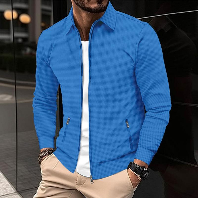 Men S Casual Long Sleeve Jacket With Zipper Pockets Turn Down Collar Solid Color