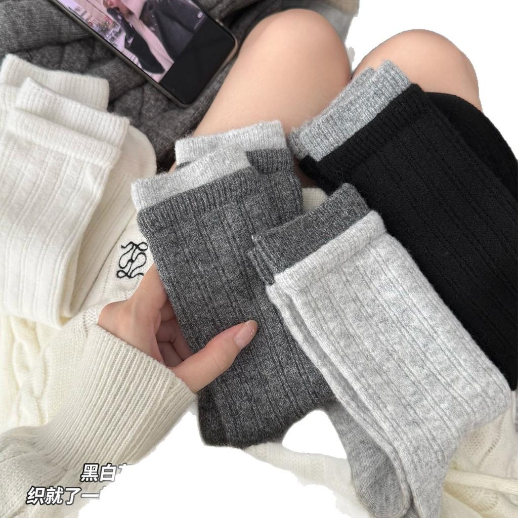 Gray Wool Socks Girls Spring And Autumn Trendy Tube Socks Pile Socks Thick Warm Stockings