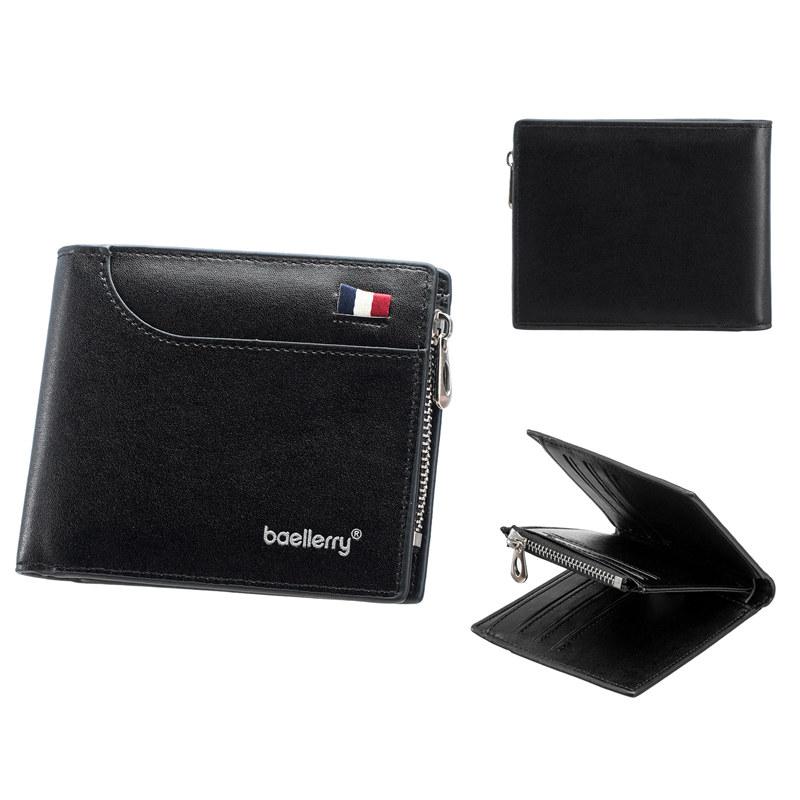 Baellerry Men Fashion Tri-fold Wallets Vintage Design Business ID Card Holder Zipper Coin Purse
