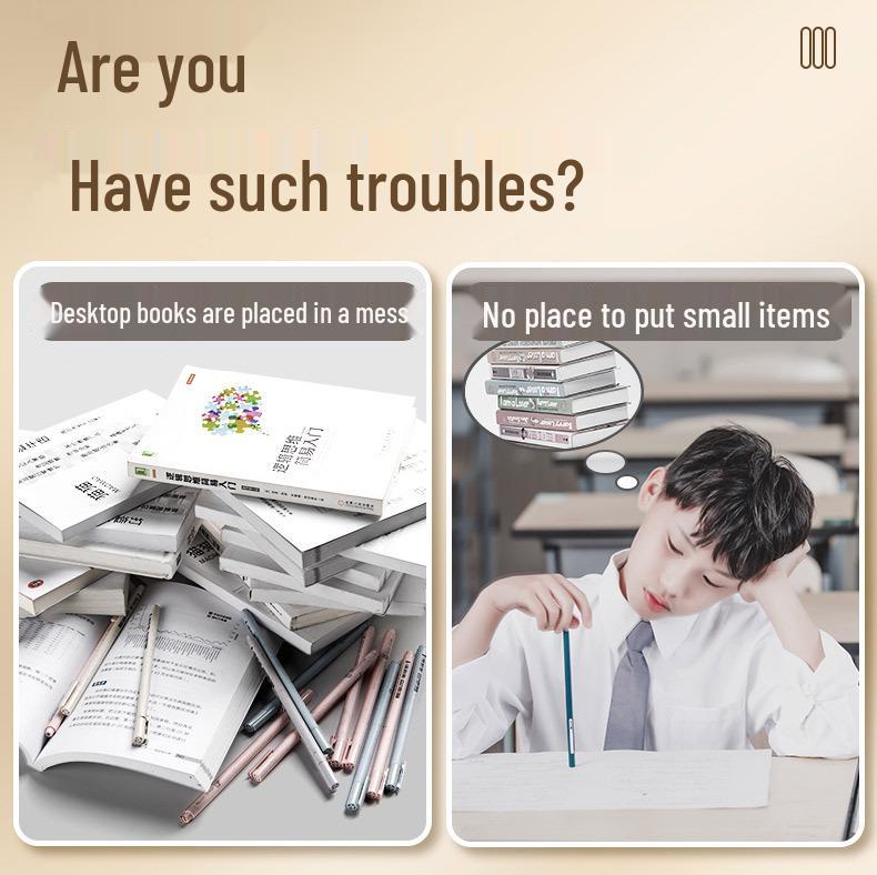 Foldable Desktop Book Rack with Pen Holder and Baffle.