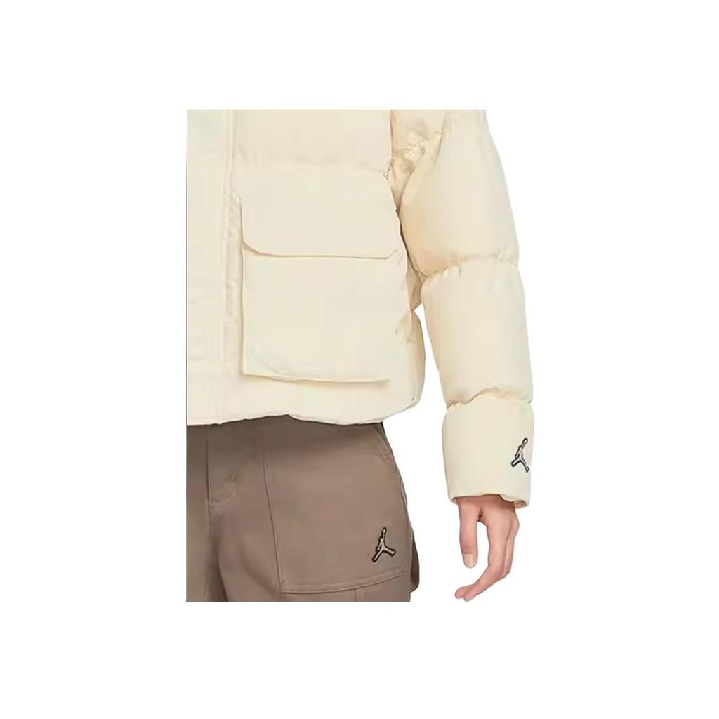 Jordan Flight Solid Logo Embroidered Stand Collar Zipper Warm Loose Water-Resistant Cotton Jacket Women Jackets Light-Yellow DR0547-234