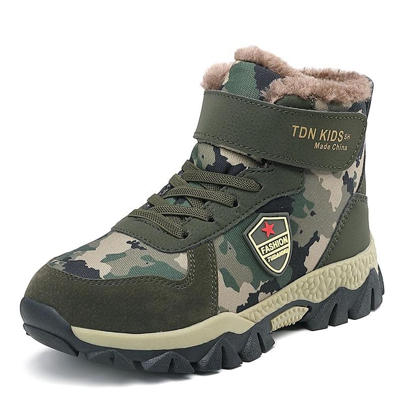 Kids Camouflage Hiking Boots Winter Warm Thick Fleece Lined Outdoor Shoes Boys Girls Ages 4-16 Kids Camouflage Cotton Shoes