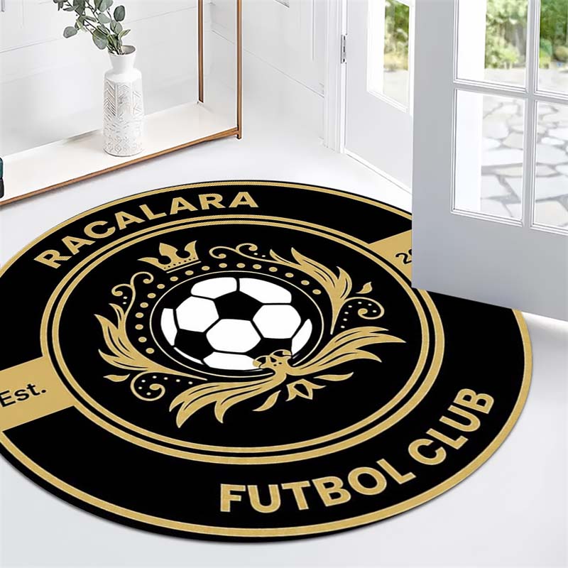 Racalara FC Golden Laurel Soccer Ball Circular Area Rug Football Club Round Floor Carpet Gaming Chair Living Room Bedroom Home Decor Mat