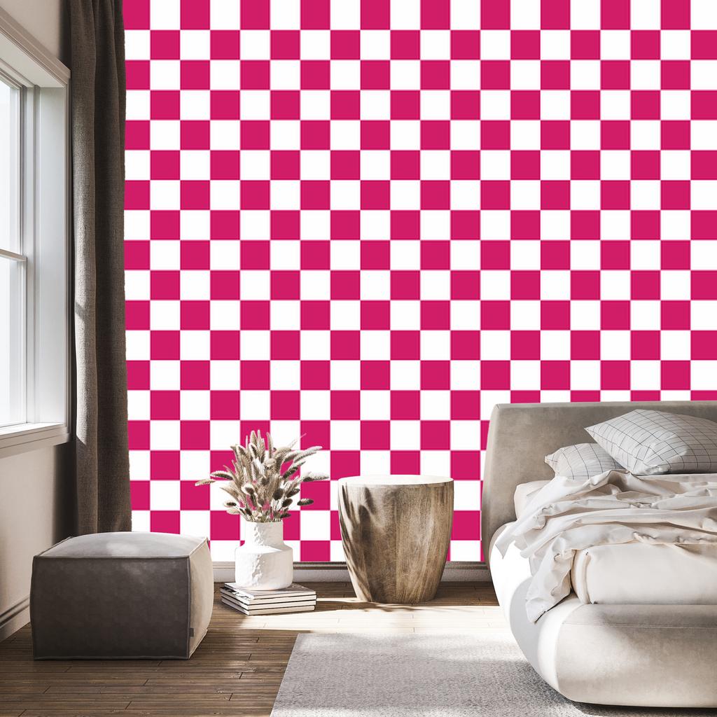 Checkerboard wallpaper white, powder pink background for living room and bedroom 50x1000