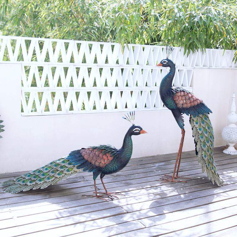 Modern Garden Decoration Peacock Statue Home Decor Metal Bird Sculpture Garden Home Accessories Large Simulation Animal Figurine