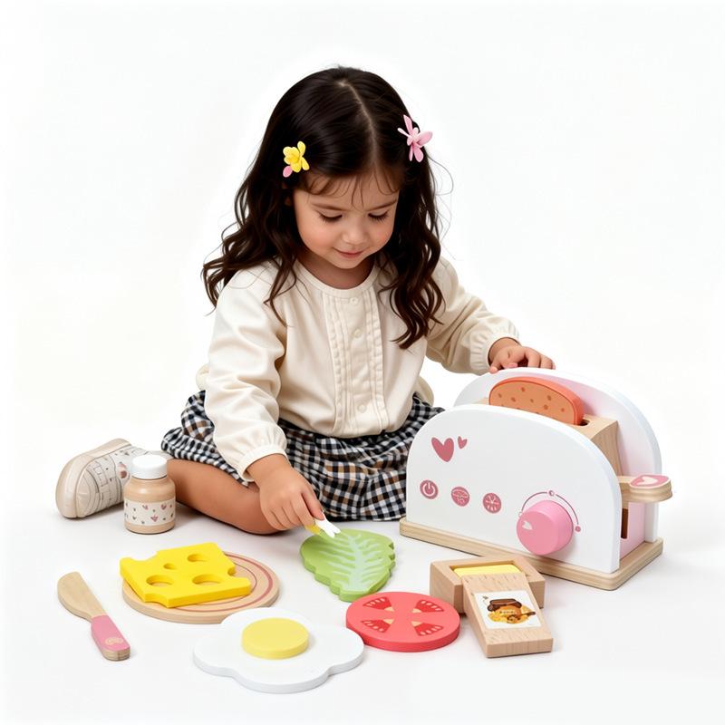 Children s Wooden Toaster Set - Role-Playing Educational Kitchen Toy