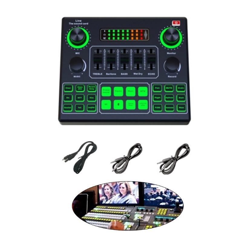 V9SJ Live Soundkarte Voice Changer mit 12 Szenen und elektronischen Effekten Auditory Mixer unterstützt 2 Mikrofone zum Singen