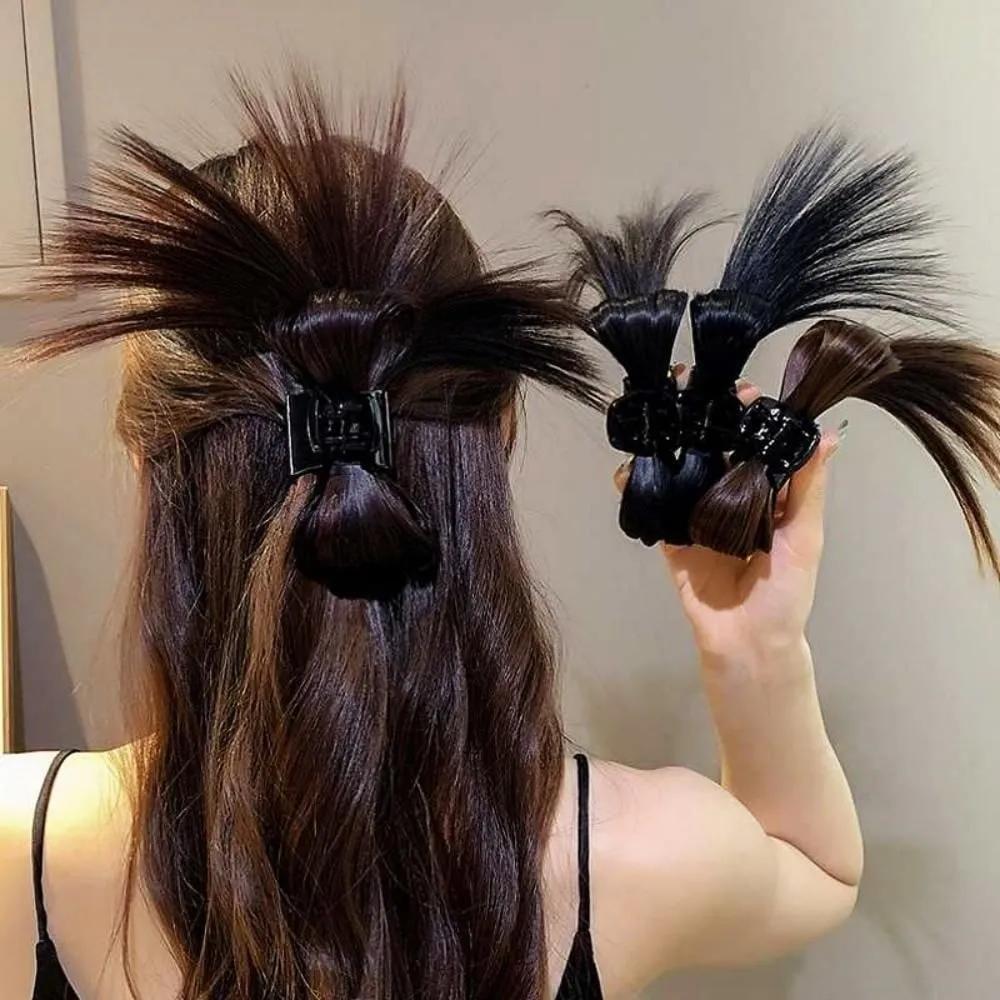 Natural human hair crowhair clip, comfortable women s hair clip Dark brown