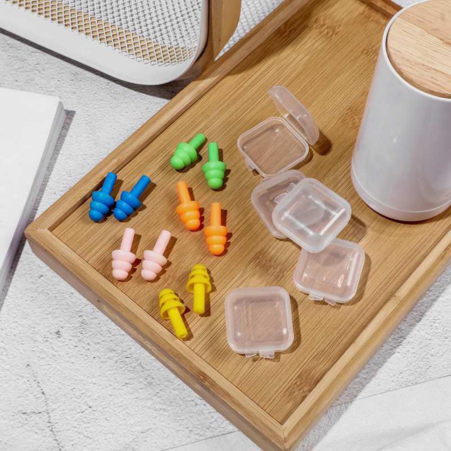 10Pairs Solid Color Anti Noise Sleep Silicone Earplugs with Mini Storage Box 2 Shape Available Water-resistant Swimming Earplugs
