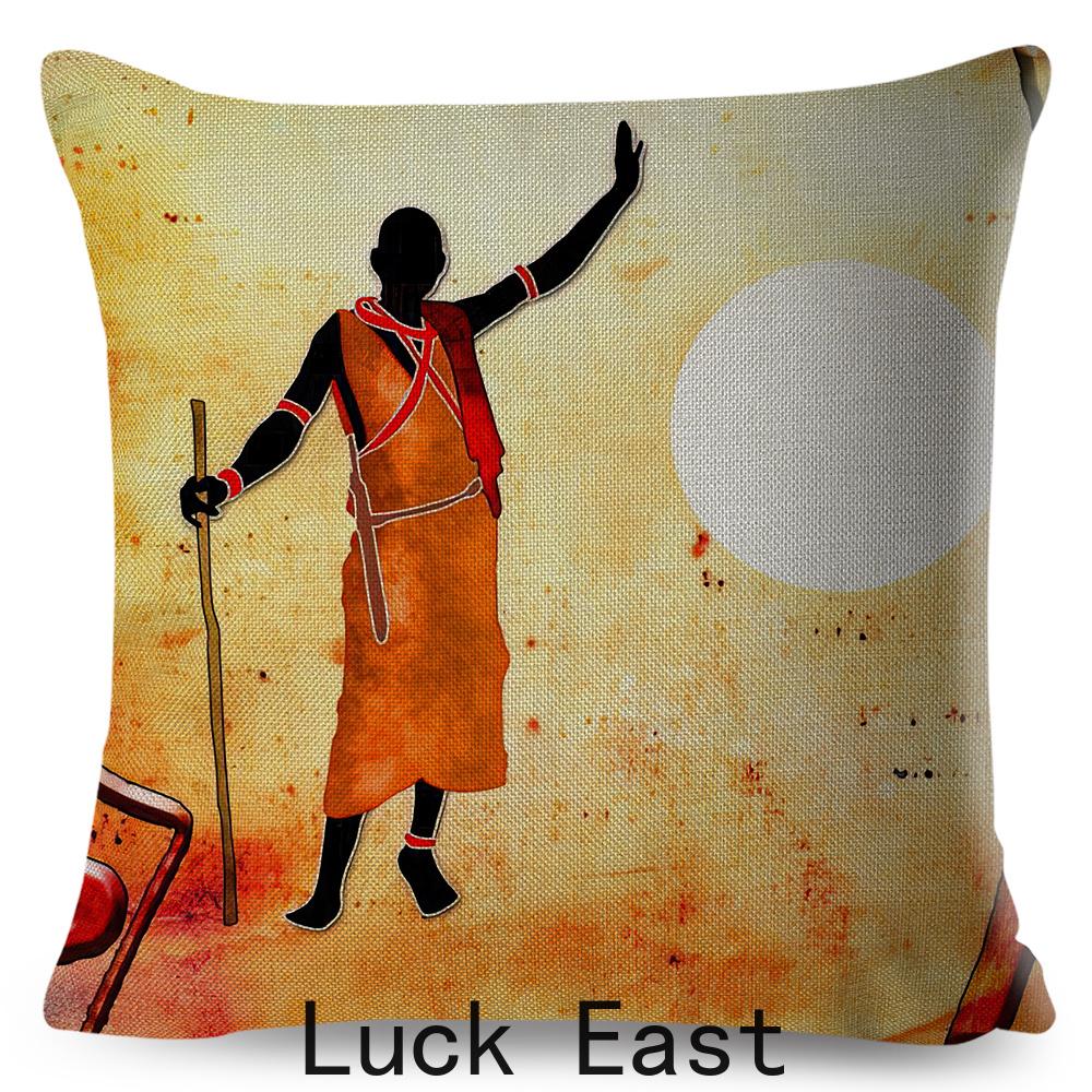Retro African Cushion Cover Abstract Human Figure Design Warm Tone Soft Polyester Bedroom Decor Throw Pillow Case